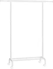 SONGMICS HSR134W01 Clothes Rack on Wheels, Extendable Clothes Rail, Steel Tubes, Raised Storage Rail, 40 x (83-120) x 156 cm, Maximum Load 45 kg, Cloud White