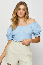 Blue Crop Top Off Shoulder Short Sleeve - Size 14, Women's Crop Top