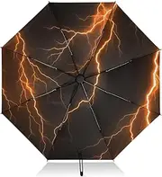 [RPLIFE] Umbrellas for Rain, Compact Umbrella for Travel Windproof, Ideal for Car, Purse, Men and Women, Glowing Orange Lightning Bolts Dark