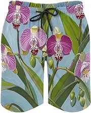 [RKJVB] Mens Swim Trunks with Mesh Lining Bell Orchid Pattern Beach Shorts Quick Dry Drawstring Board Shorts with Pocket, Bell Orchid Pattern, Large