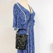 TORY BURCH 148249 WILLA MINI BUCKET BAG BLACK FULL LEATHER DRAWSTRING QUILTED