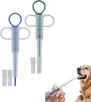 2PCS Pet Medicine Feeder,Reusable Pet Pill Dispenser for Feeding Small Dogs Cats Animals, Animal Feeding kit with 2 Soft Silicone Tip(Blue&Green)