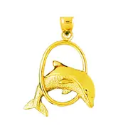 14K Gold Dolphin Jumping Through Hoop Pendant
