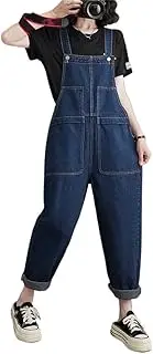 [TaoZiPeach] Loose Denim Jumpsuit Women Autumn Streetwear Size Pockets Cargo Pants Wide Leg Straps Jeans Ladies Overalls