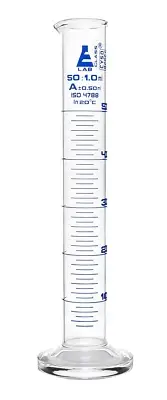 EISCO 50ml Graduated Cylinder - Class A Borosilicate Glass with Blue Graduations