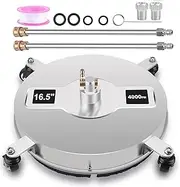 Willbebest 15'' / 16.5'' Pressure Washer Surface Cleaner with Wheels & 2 Wand & 2 Nozzles, 4000 PSI Stainless Steel Housing 1/4" Quick Connector Power Washer Surface Cleaner (16.5 inch with 4 Wheels)