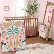 The Peanutshell 5 Piece Baby Crib Bedding Set for Girls - Newborn, Infant & Toddler Nursery Bed Set Decor with Fitted Crib Sheets, Blanket, Dust Ruffle Comforter - Bright Safari