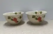 2 Vintage Teleflora Bowls, Leaves / Red Grapes Pattern Portugal 1984, New OS