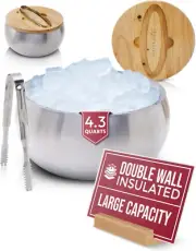 4.1L Insulated Ice Bucket Lid and Tongs, Double Wall Stainless Steel Ice Bucket