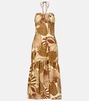 [Farm Rio] Farm Rio Shell Mix printed linen midi dress AU 6 multicoloured