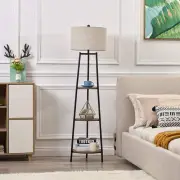 Floor Lamp, Standing Reading Light with Shelves and Fabric Shade, Modern Tall...