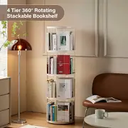 ELPHECO 4 Tiers 360 degrees Rotating Round Floor Standing Plastic Corner Bookshelves Bookcases display case