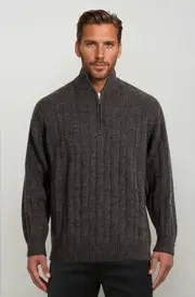 Ansett Charcoal Grey Half Zip Cable Wool Jumper