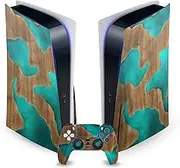 Head Case Designs Officially Licensed Alyn Spiller Wood and Resin Aqua Art Mix Vinyl Faceplate Gaming Skin Decal Compatible with Sony PlayStation 5 PS5 Disc Edition Console & DualSense Controller