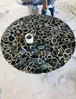 Black Agate Round Table, Semi Precious Stone Table, Round Coffee Table Made Of