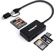 4-in-1 Memory Card Reader - SD, microSD, Compact Flash, Memory Stick Duo & Pro Duo | USB 3.2 Gen 1 Type A Cable with USB C Adapter | for PC, Laptop, Smartphones, iPhone 15, MacBook & More