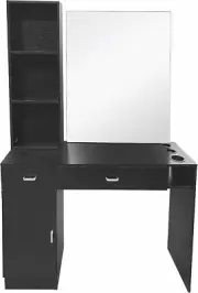 Barber Salon Station Wall Mount Hair Styling w/Mirror and Shelf Makeup Spa Black