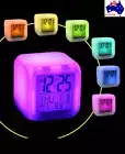 7 Colors Changing Digital Clock Temperature Light Cube Desk Kids Wake Up Alarm
