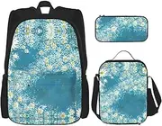 White Blue Daisy Backpack With Lunch Box And Pencil Case 3 In,Kawaii Backpacks With Lunch Bag Matching Combo