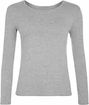 [FASHION MY LOVE] Women Ladies Long Sleeve Round Neck Plain Top Stretchy Casual Summer T-Shirts Basic Slim fit Tee Tops UK Plus Size 8-26