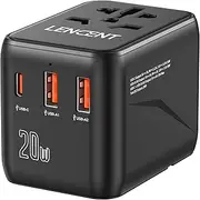 LENCENT Universal Travel Adapter, PD20W International Power Adaptor with 2 USB Ports & Type-C Fast Charging Plug Adaptor,Worldwide Wall Charger for Phone, Laptop, USA/UK/EU/AUS/Bali/Japan(Black)