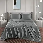 2000TC Art Silk Satin Queen Sheet Set Hotel 4 Pieces Fitted/Flat Sheet Bedding Set(Gray,Queen)
