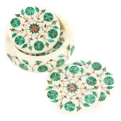 Malachite Stone Coaster Set / 4.5 Inches Tea Coaster Set / Marble Coaster Set