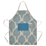 KÅLFJÄRIL apron, patterned blue/light beige, 67x85 cm
