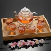 8 Pc Tea Set Glass Teapot With Infuser 1500ml + Heart Warmer + 6 Japan Style Cup