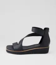 New Django & Juliette Kendrik Black Leather Sandals Womens Shoes Casual