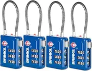 Brinks TSA Accepted Indicator Luggage Lock, Blue - Resettable Combination, New More Secure TSA008 Key, 4 Pack