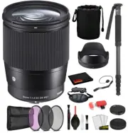 Sigma 16mm f/1.4 DC DN Contemporary Lens for Sony E Mount (402965) with Bundle