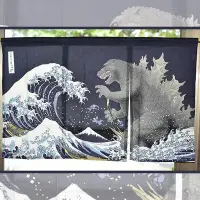 在飛比找Yahoo!奇摩拍賣優惠-怪獸哥吉拉 Godzilla 浮世繪 和風門簾 100%綿質