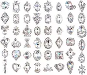 48PCS 3D Luxury Nail Art Rhinestones Nail Diamonds Glass Crystal AB Metal Gems Jewels Stones for DIY Nail Art Work Design Decoration Craft Jewelry Making