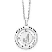 Sterling Silver White Ice Rhodium-Plated 18 Inch Diamond Letter J Initial Necklace With 2 Extender