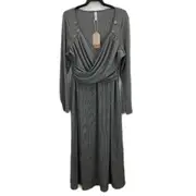Zolucky Grey Long Sleeve Maxi Wrap Dress Resin Button Details NEW