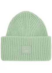 Acne Studios Pansy Logo Ribbed Wool Beanie - Green One Size