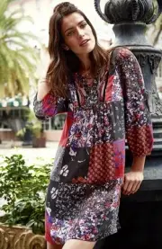 Anthropologie Dress Arcuta Patchwork Red black Beaded Lace Up Swing PXS NWT