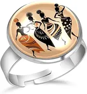 [FVQL] Adjustable Ring for Girls, Abstract Pattern African Woman, 0.67inch/1.7cm, Glass, glass