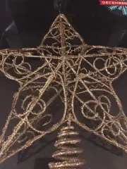 DECEMBER HOME Gold Glitter Scroll Star Christmas Tree Topper 11" X 10"
