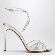 [Aquazzura] Love Struck silver sandals with crystals 41 IT Metal