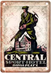KOCH Walther Central Sporthotel Davos c Travel Poster Retro Look Sign T2226