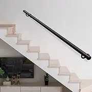 Banister Handrails for Stairs, Hand Rails Stairs, 30cm-600cm Black Metal Wrought Iron Railing for Stairs Wall Mounted Corridor Support Rod Dalvanized Round Pipe Non-Slip Baluster(20ft/600cm)