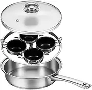 Egg Poacher Pan, Stainless Steel 4 Cup Poached Egg Cooker, Evenly Heated Poached Egg Maker Pot, Easy to Release Steamed Pudding Cooker for Cooking