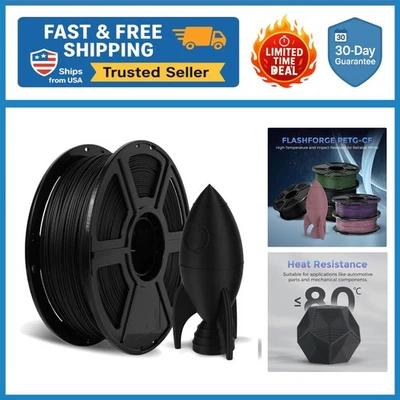 1kg Black Carbon Fiber PETG Filament 1.75mm - Impact & Wear Resistant