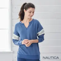 在飛比找momo購物網優惠-【NAUTICA】女裝V領撞色拼接保暖長袖T恤(藍)