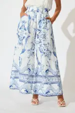 Mariah Pants in White with Blue Floral Border 12