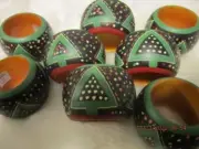 NWT 8 Wooden Christmas Tree Napkin Rings (India)