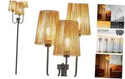Boho Floor Lamp for Living Room, 3-Light Rotary Switch Farmhouse Black-Rattan