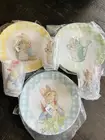 Pottery Barn Kids Beatrix Potter Gingham 3 Plates 3 Cups Peter Rabbit Easter New